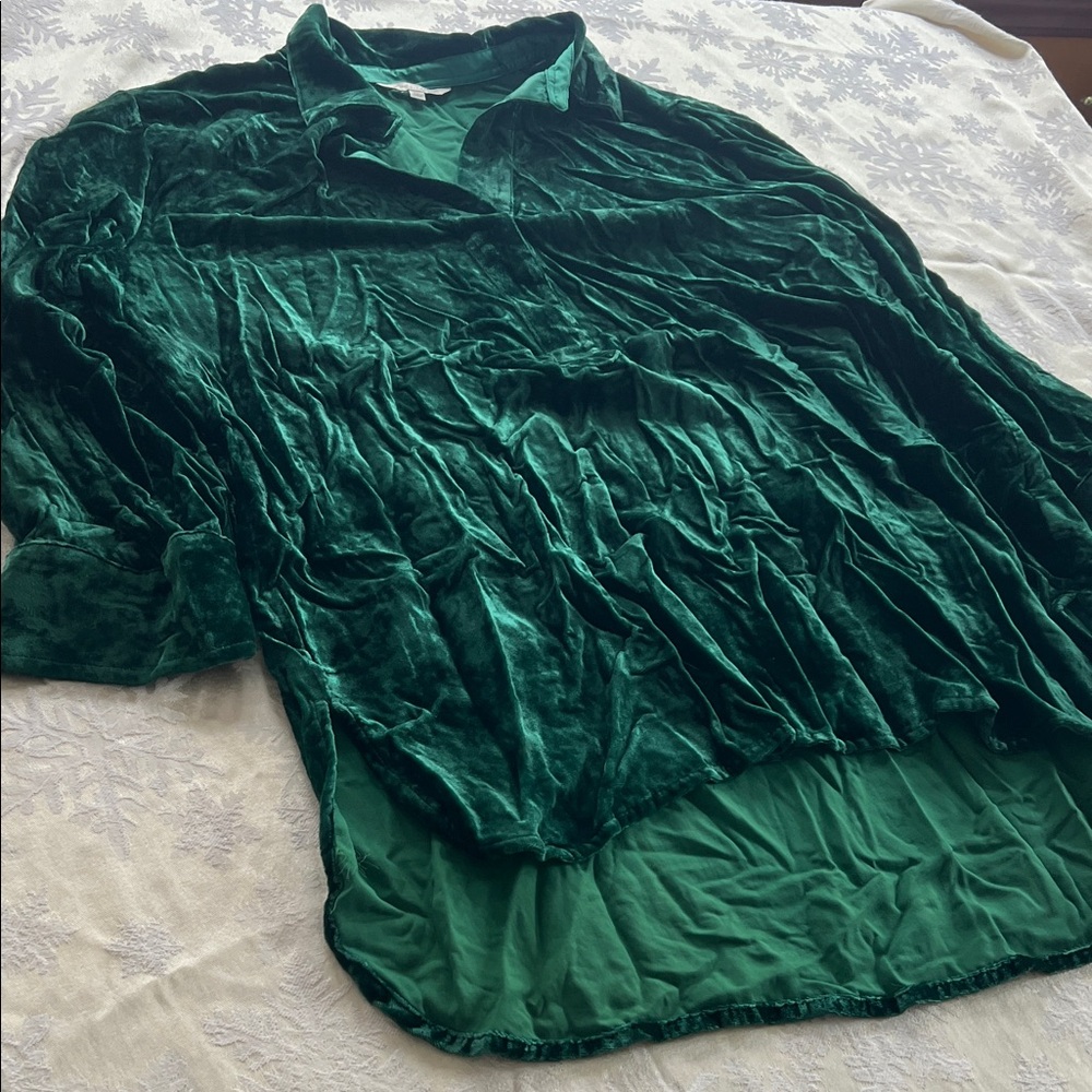 John Mark Deep Green Velvet Blouse